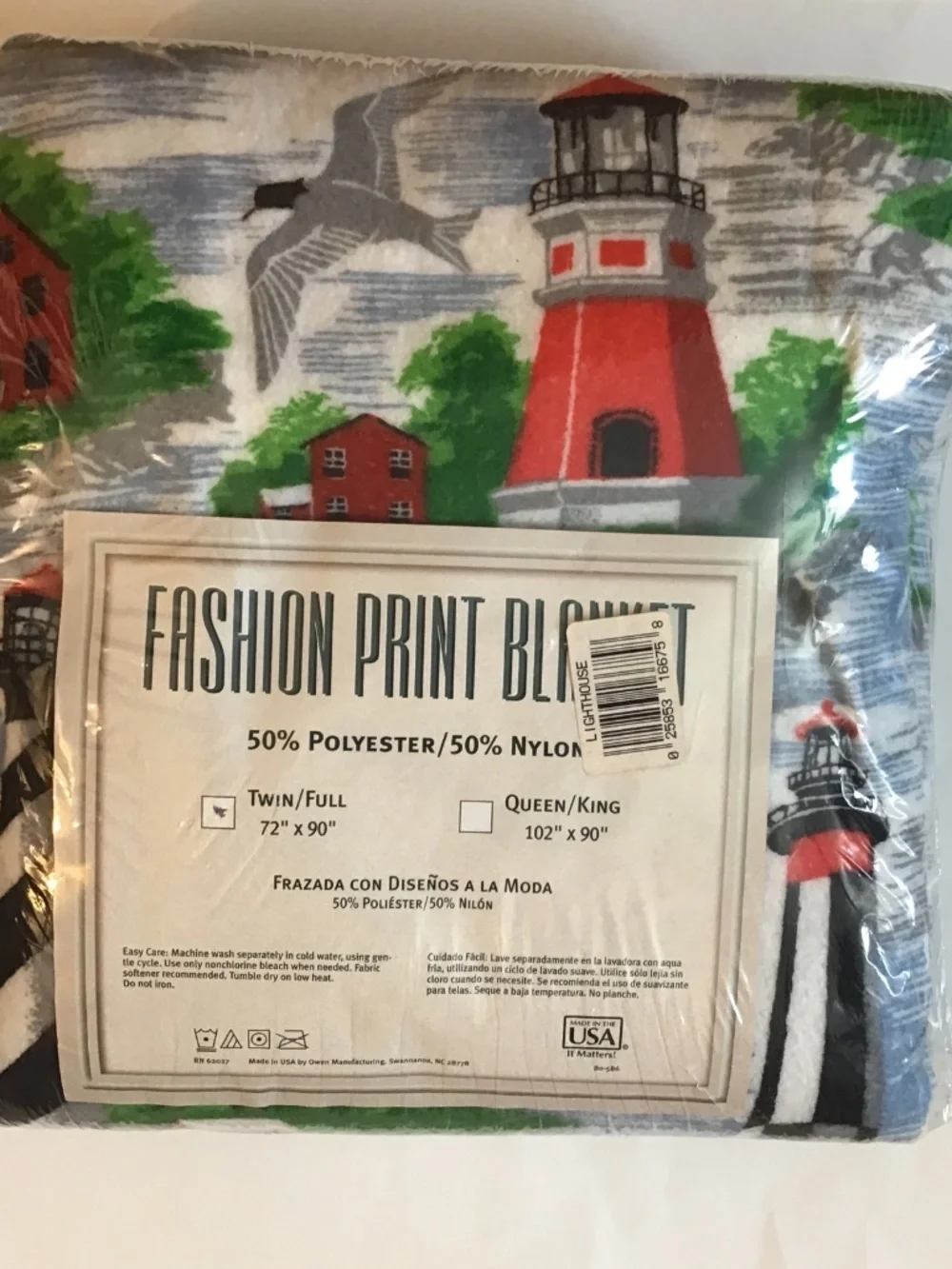 Lighthouse & Seagull Fashion Print Twin/ Full Blanket